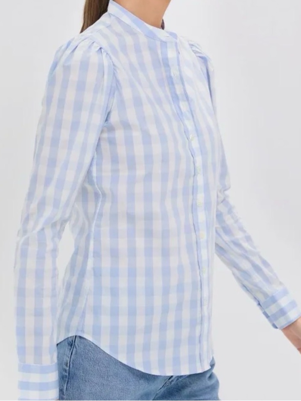 THE SHIRT by Rochelle Behrens Puff sleeve plaid button down shirt